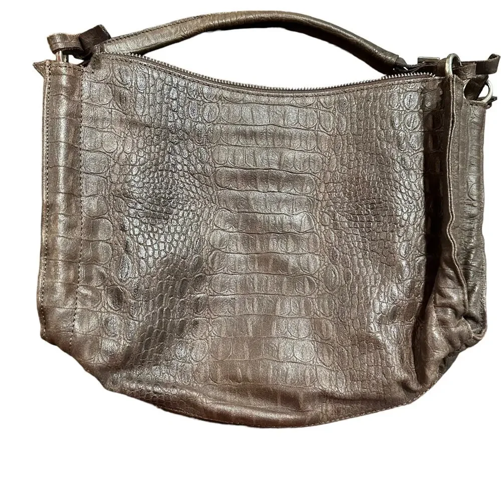 Bonini Womens brown croc embossed leaher handbag